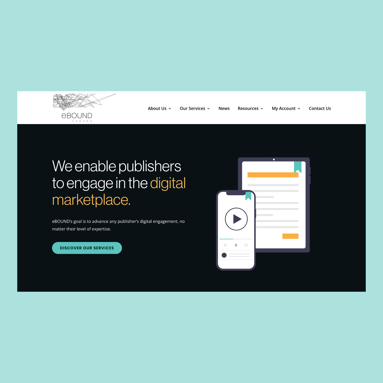 Preview of the homepage of the Ebound Canada website. 