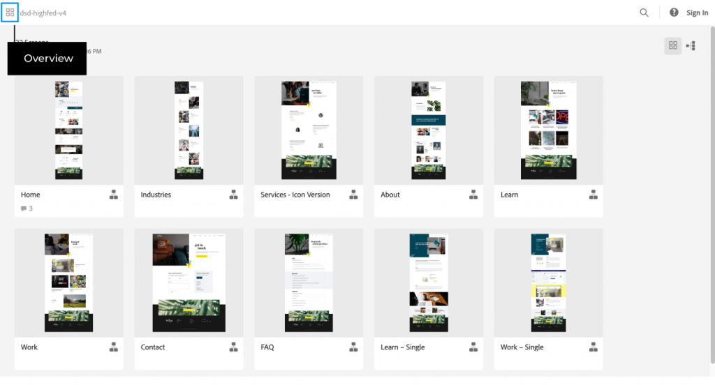 Grid View of AdobeXD