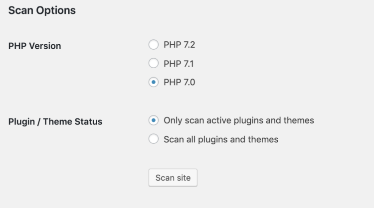WP Compatibility Scan Options